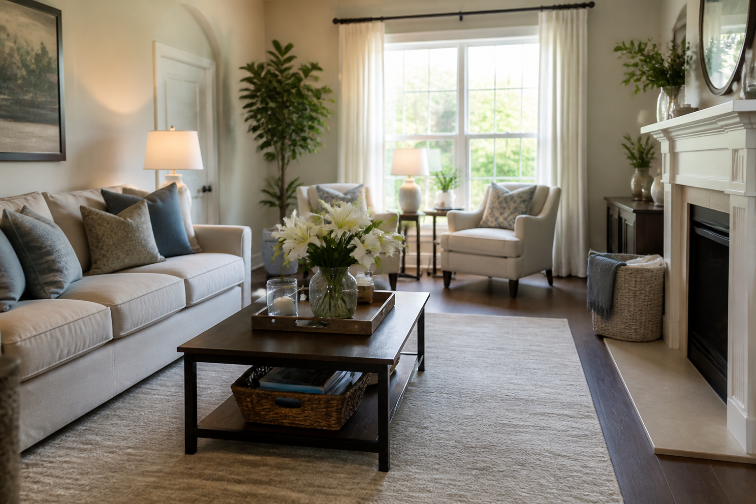 quick home cleaning hacks in Goose Creek, SC — a tidy living room with a welcoming atmosphere